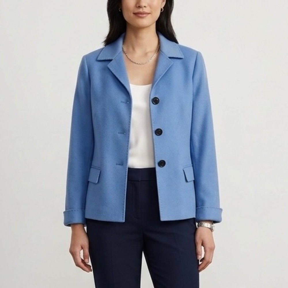 Lafayette 148 NY Loro Piana Wool Angora Blazer Blue Professional Jacket Size 14